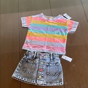 Old Navy Multicolor Striped Kids Tee and Denim Skirt Set